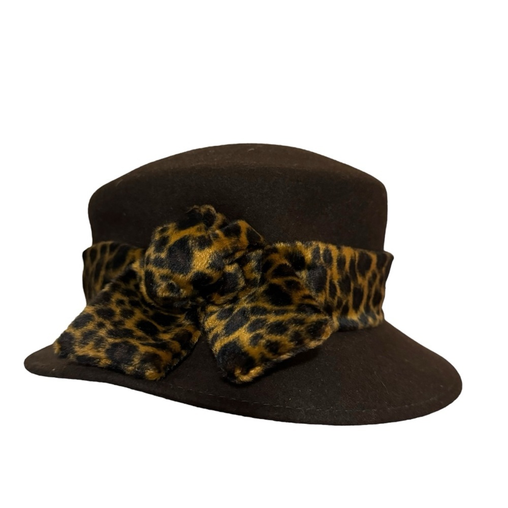 Charter club - 100% wool hat - brown with leopard print wrap - Picture 4 of 7